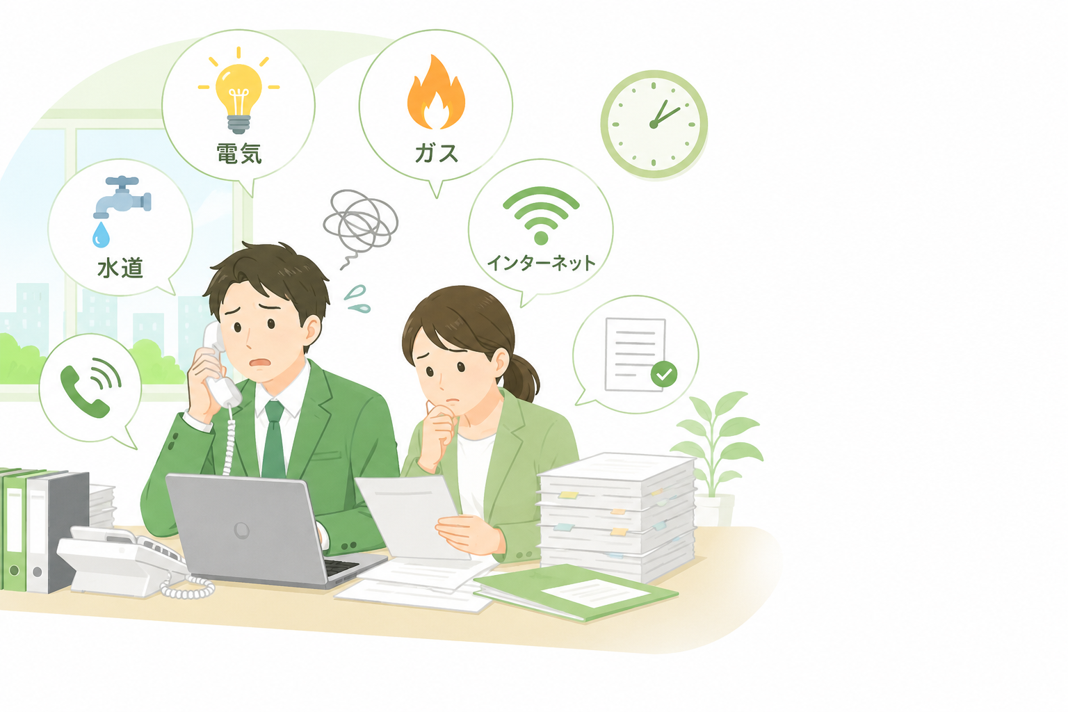 電気・ガス・水道・インターネットのご案内に手間がかかっている様子