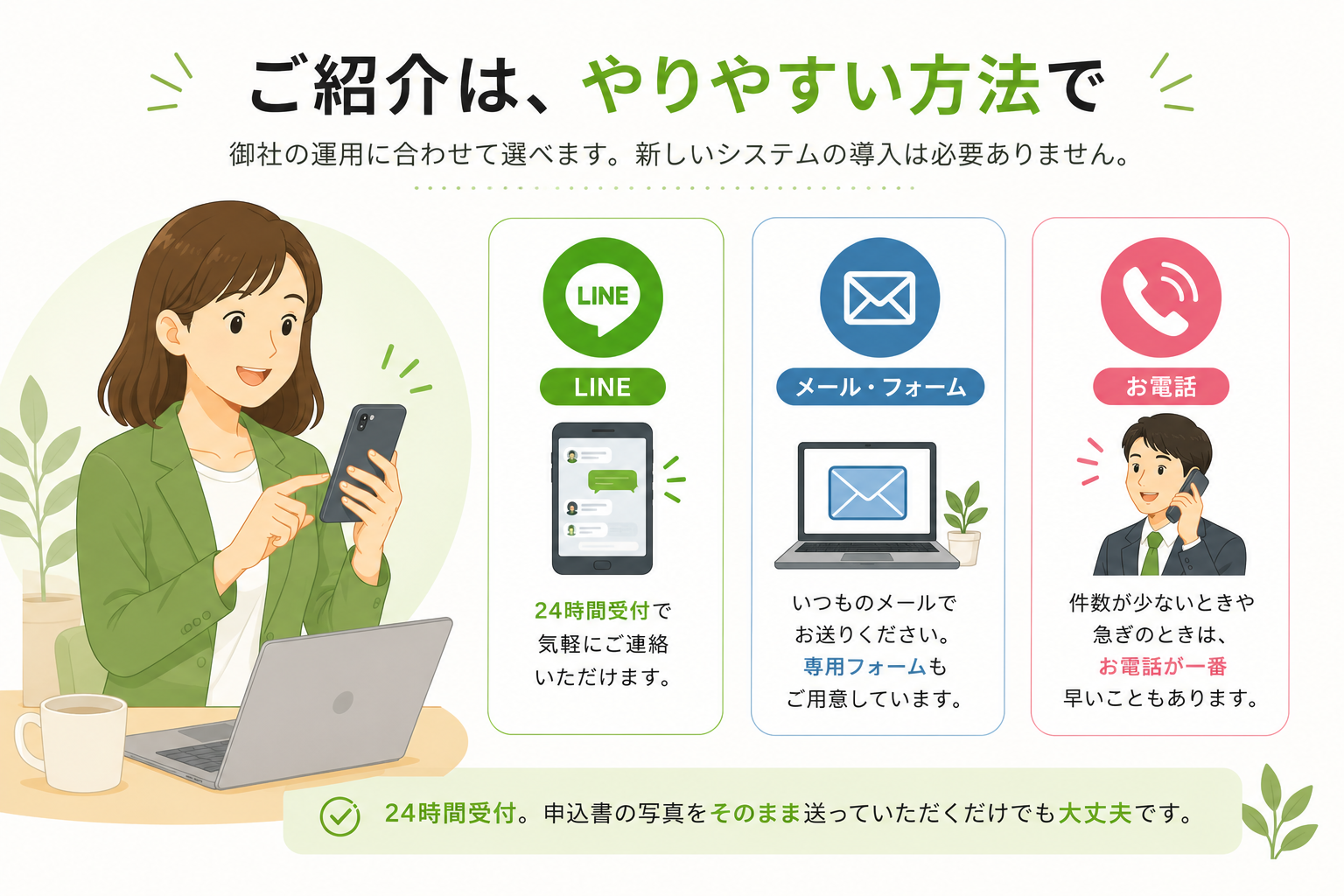 ご紹介方法 LINE・メール・お電話