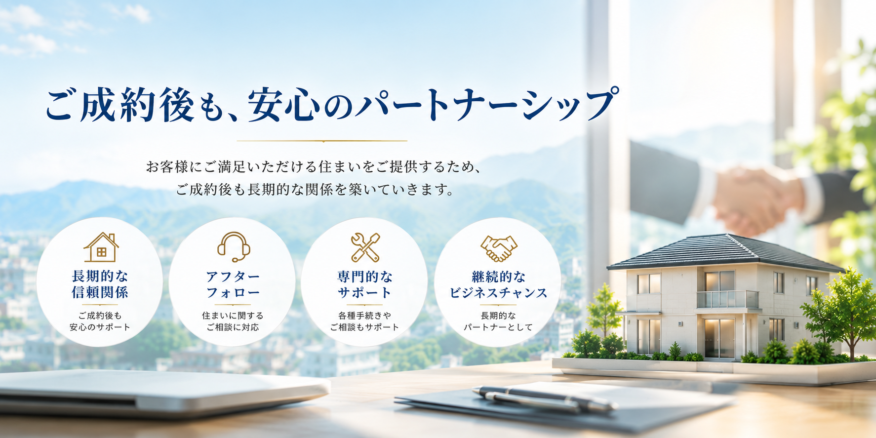 長期的な信頼関係・アフターフォロー・専門的なサポート・継続的なビジネスチャンスという4つのメリット